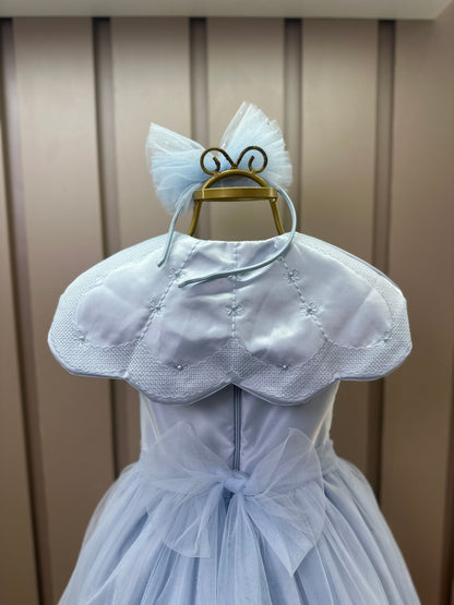 Vestido Infantil Festa Pelerine Bordada Azul - Petit Cherie