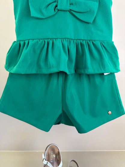 Conjunto Infantil  Blusa com Laço em Sarja e Short Sarja - Mon Sucre