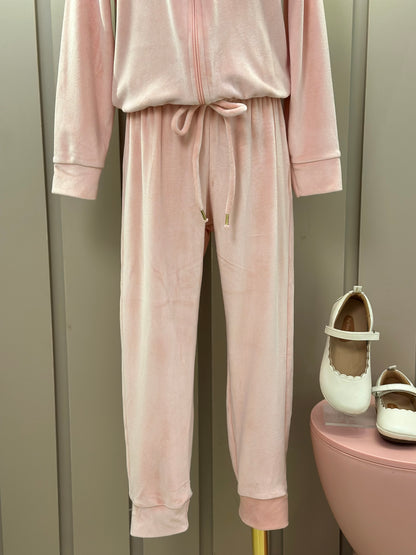 Conjunto Jaqueta e Calça Jogger Veludo Elastano Rosa Claro - Infanti