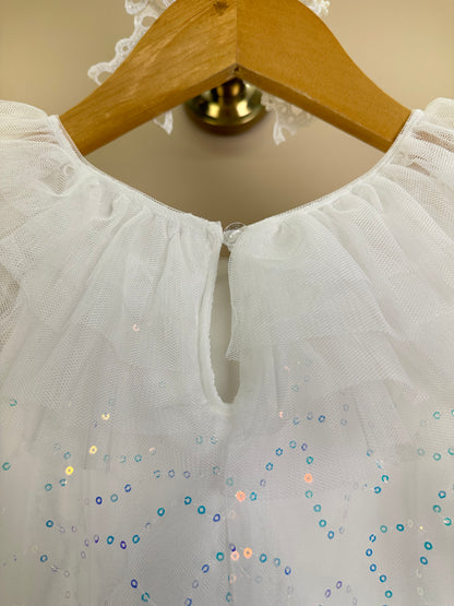 Vestido Infantil Trapézio Tule Bordado Paeté Off White - Petit Cherie