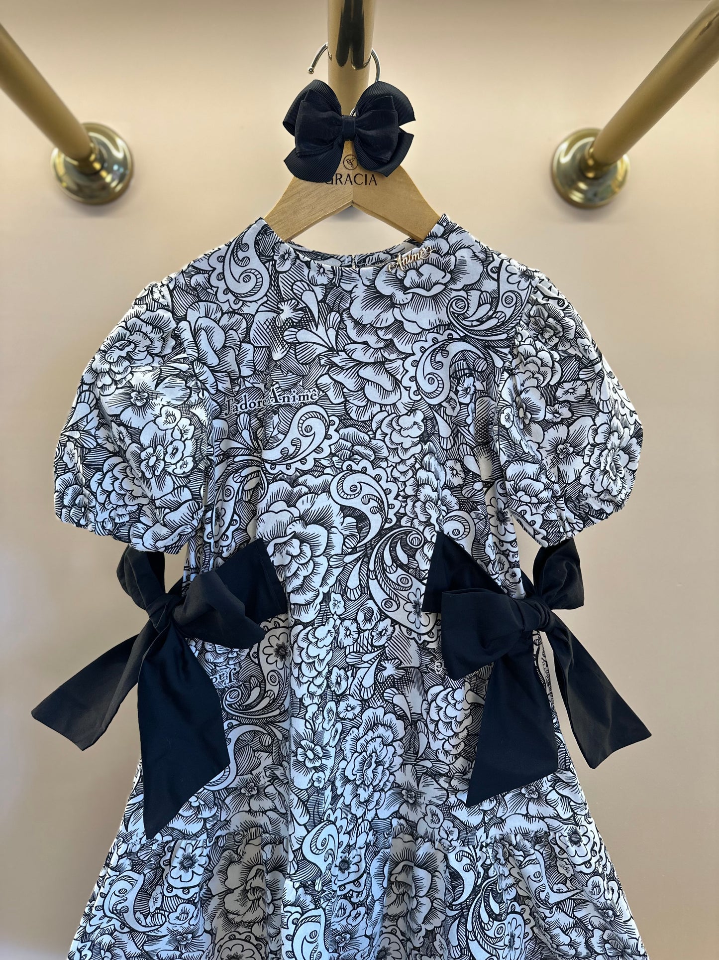Vestido Infantil Floral Paisley Laços Preto - Animê