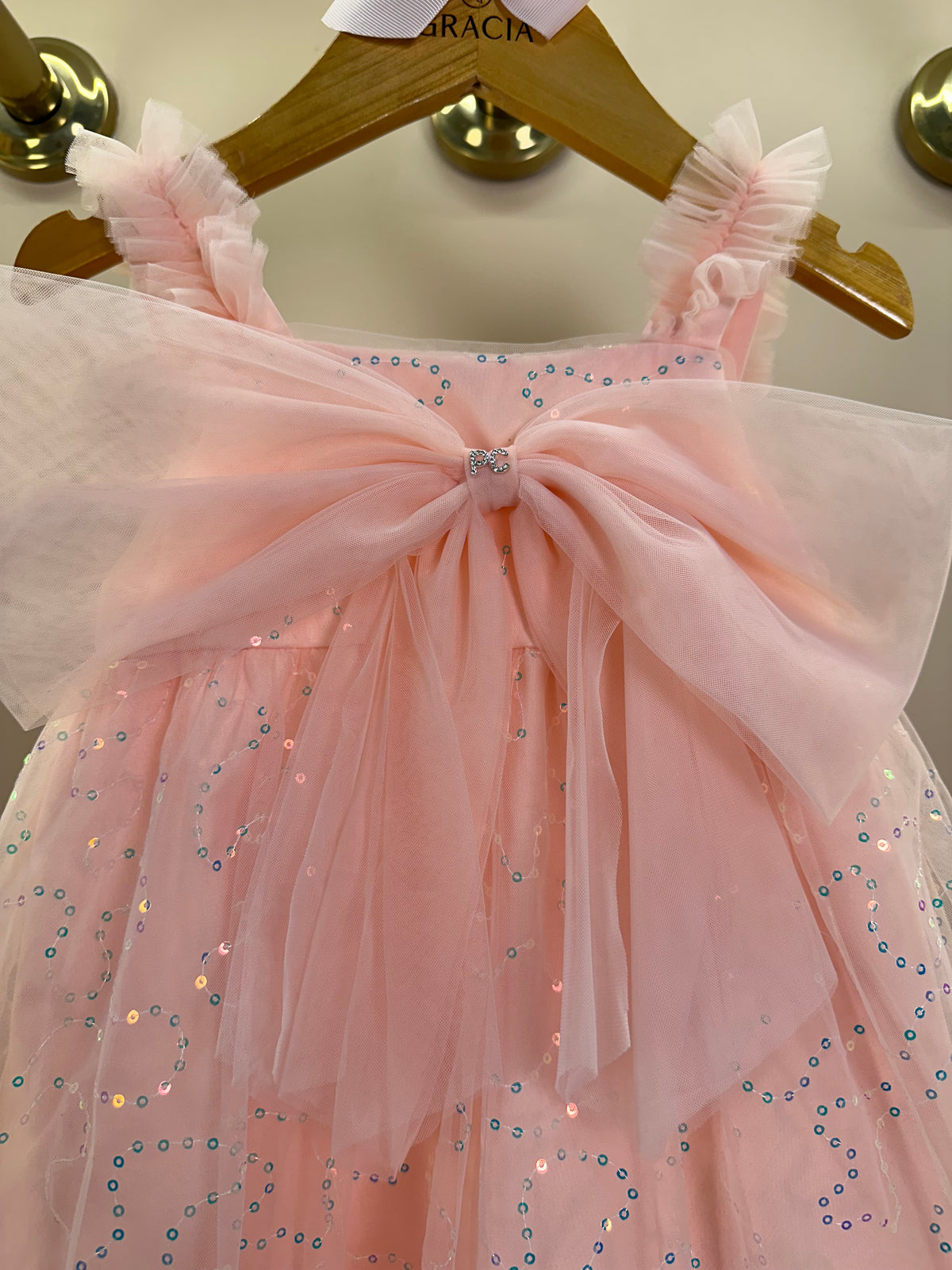 Vestido Infantil Tule Bordado Paêtes Laço Maxxi Rosa - Petit Cherie