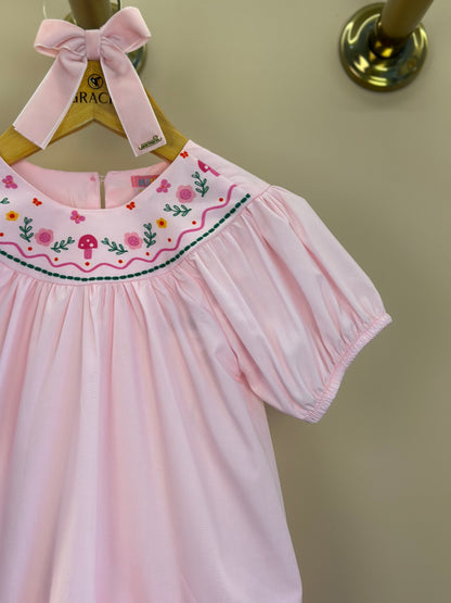 Vestido Infantil Gola Bordada Flores - Mon Sucre
