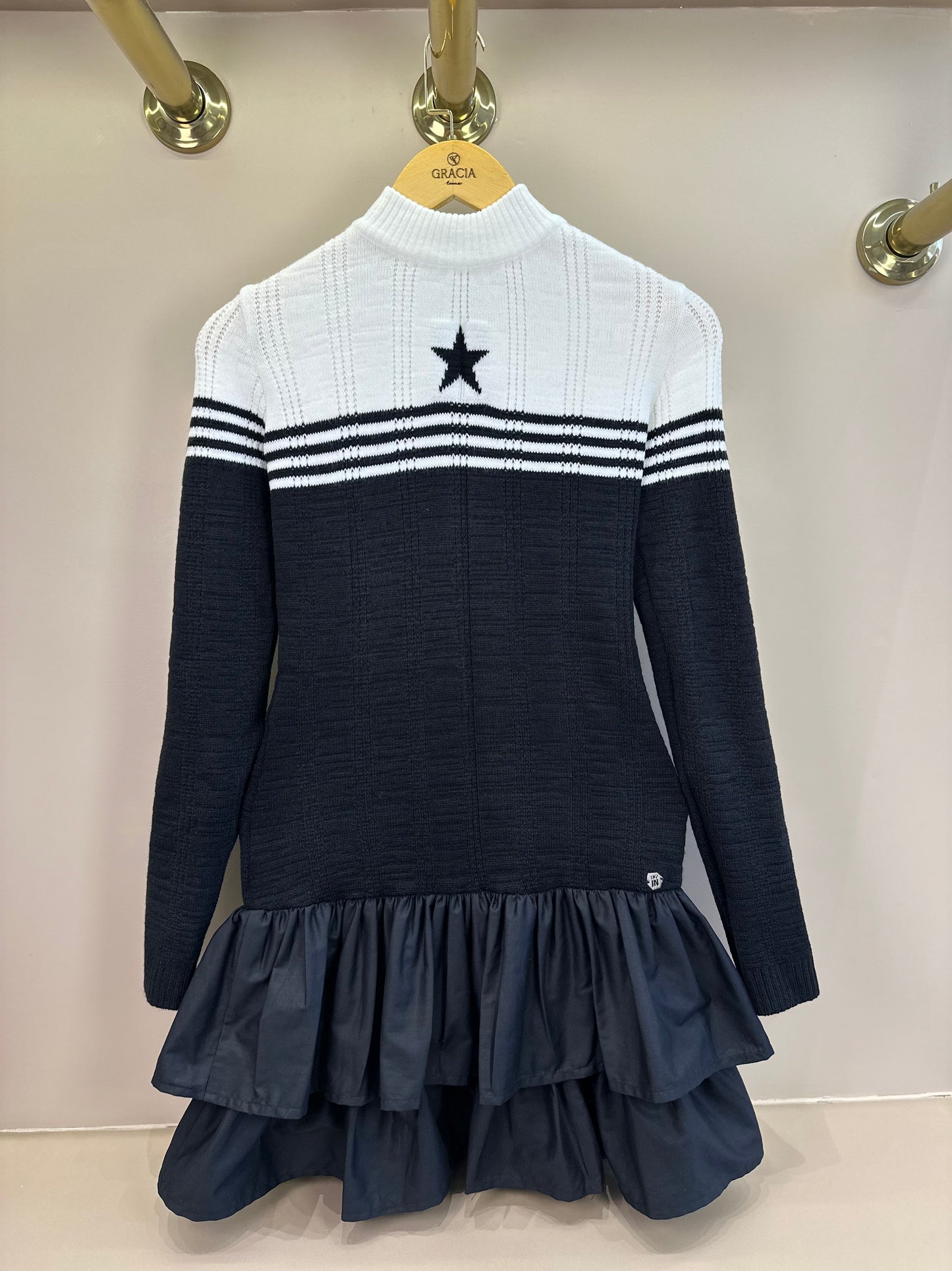 Vestido Teen Manga Longa Tricot Babados Preto - Two In
