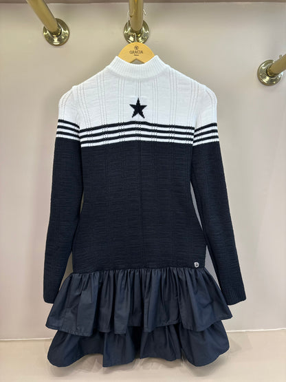 Vestido Teen Manga Longa Tricot Babados Preto - Two In