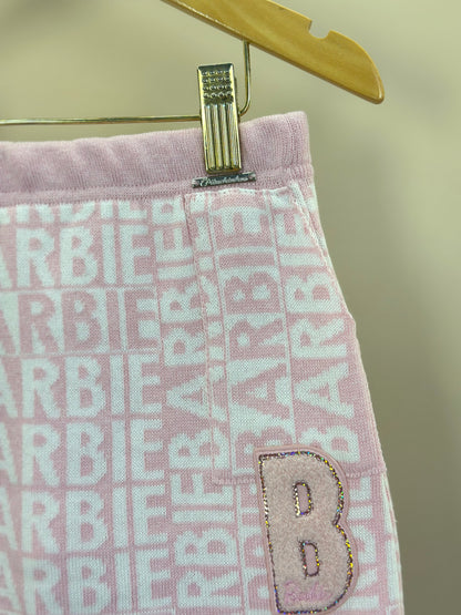 Saia Infantil Tricot Jacquard Barbie Patches Sugar Rose- Pituchinhus