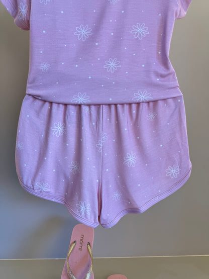 Pijama Infantil Comfy Blusa MC e Shorts Flower Rosa - Conforteca