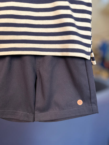 Conjunto Infantil Polo Listras e Bermuda Sarja Marinho - Um Mais Um
