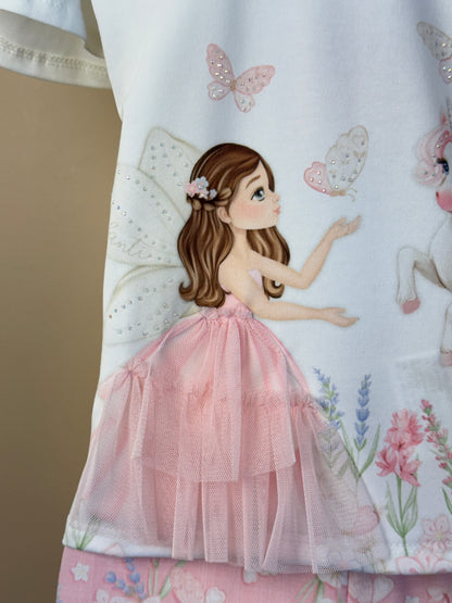 Conjunto Infantil Blusa Princesa  e Shorts Bike Rosa - Infanti