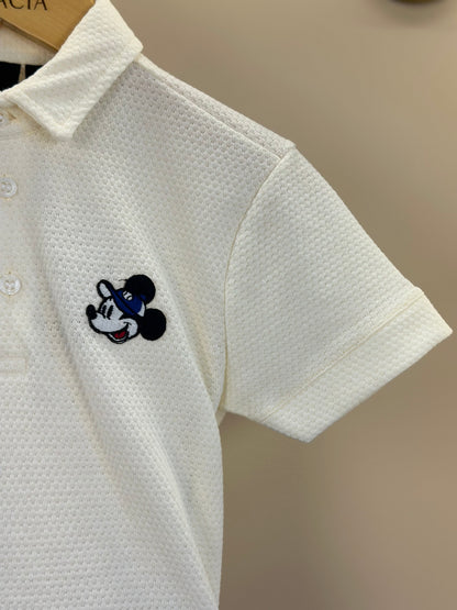 Conjunto Infantil Polo Off White Mickey e Bermuda Sarja Marinho - Youccie