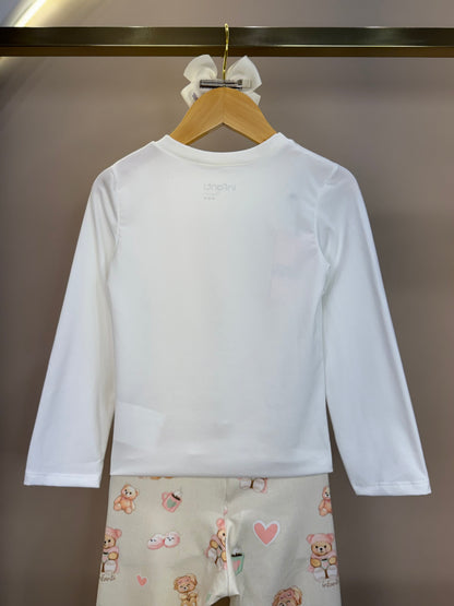 Pijama Infantil Blusa ML Off White e Legging Ursinhos - Infanti