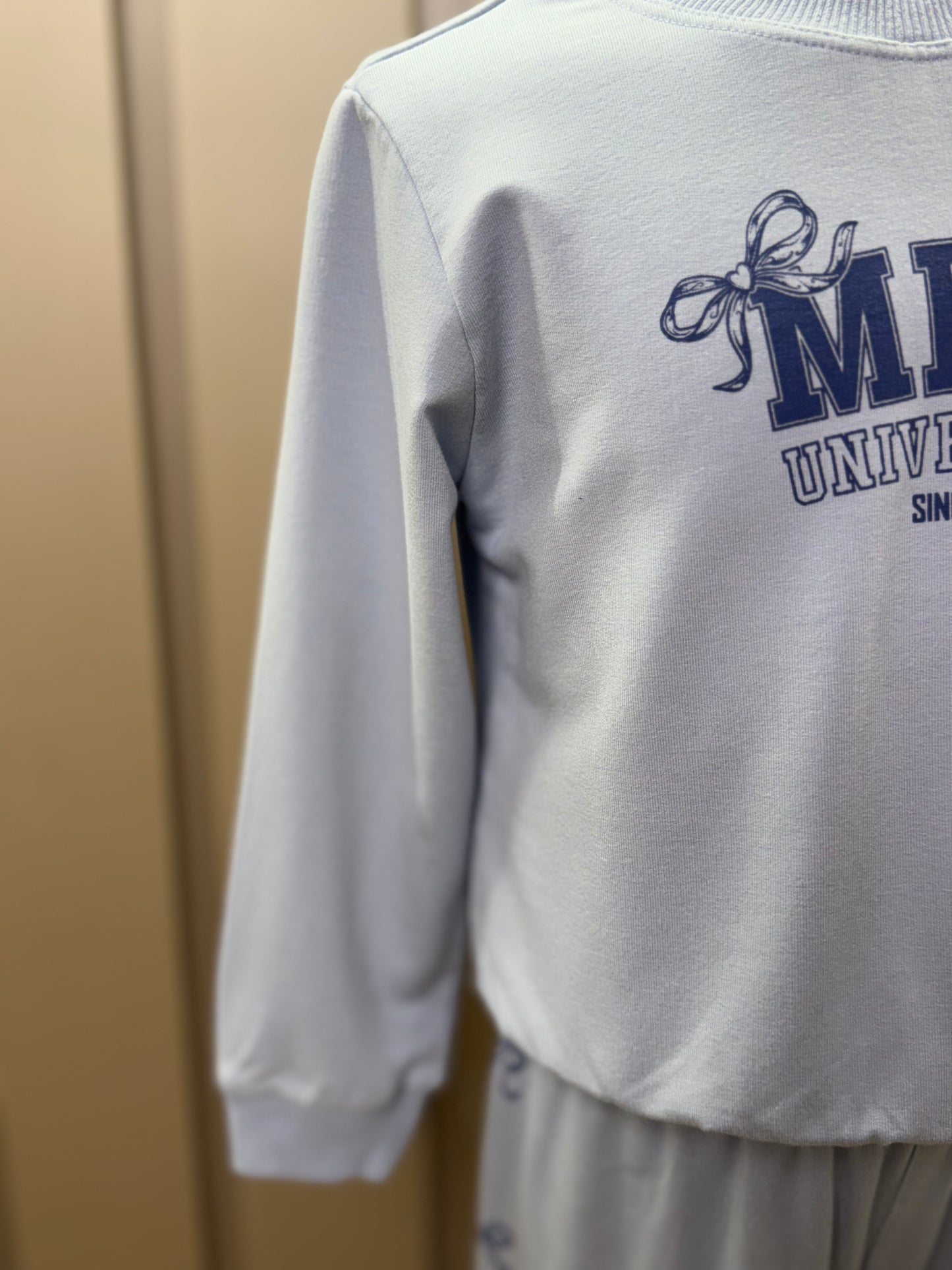 Conjunto Infantil Moletom S Felpa Blusa ML e Calça Miss University Azul Claro - Beabá