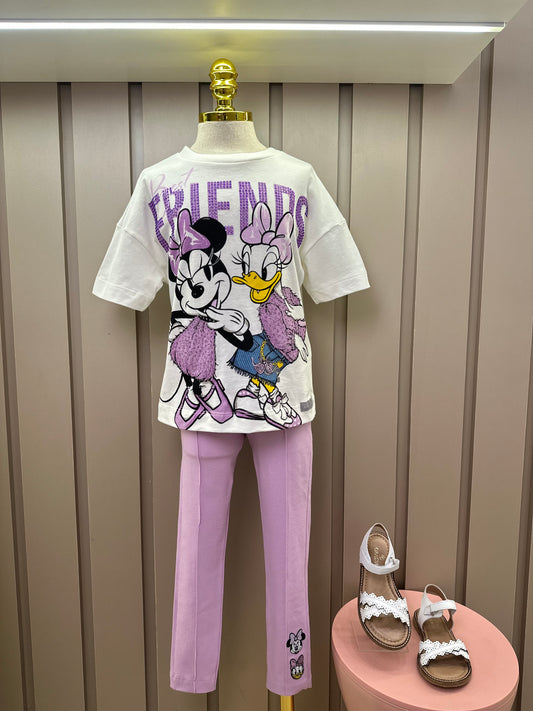 Conjunto Infantil Blusa Friends Minnie & Daisy e Legging Lilás - Animê