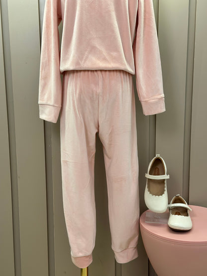 Conjunto Jaqueta e Calça Jogger Veludo Elastano Rosa Claro - Infanti