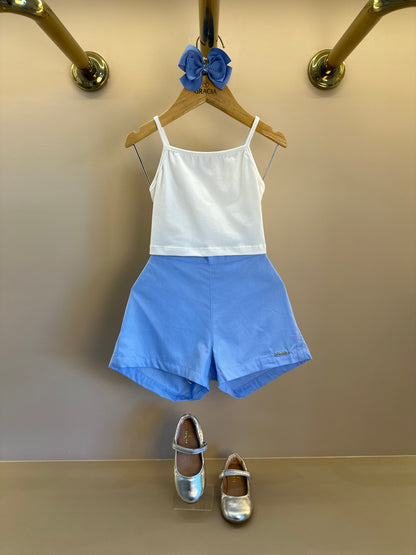 Conjunto Infantil Blusa Capa Floral Azul e Shorts Alfaiataria Azul - Luluzinha