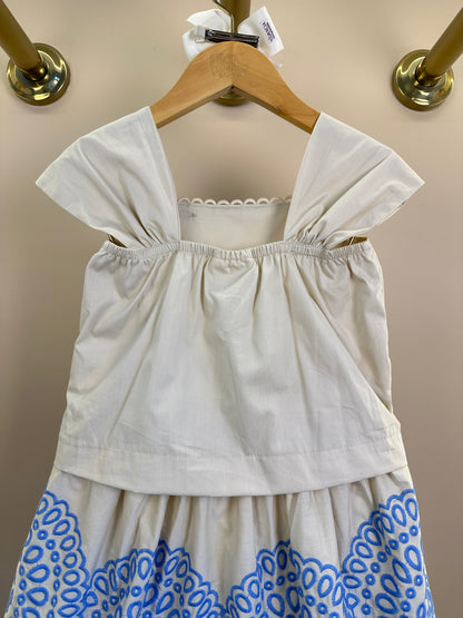 Conjunto Infantil Off White Bata Mangas Bufantes e Saia Detalhes Azul - Animê