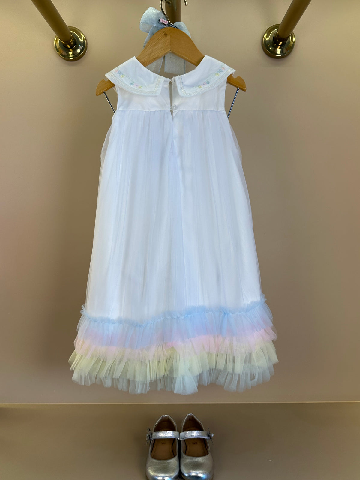 Vestido Infantil Trapézio Tule Colorido e Bordados com Pérolas - Petit Cherie
