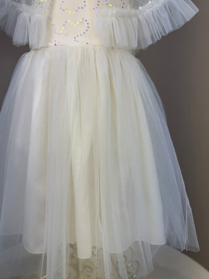 Vestido Infantil Festa com Capa Tule Bordado Creme - Petit Cherie