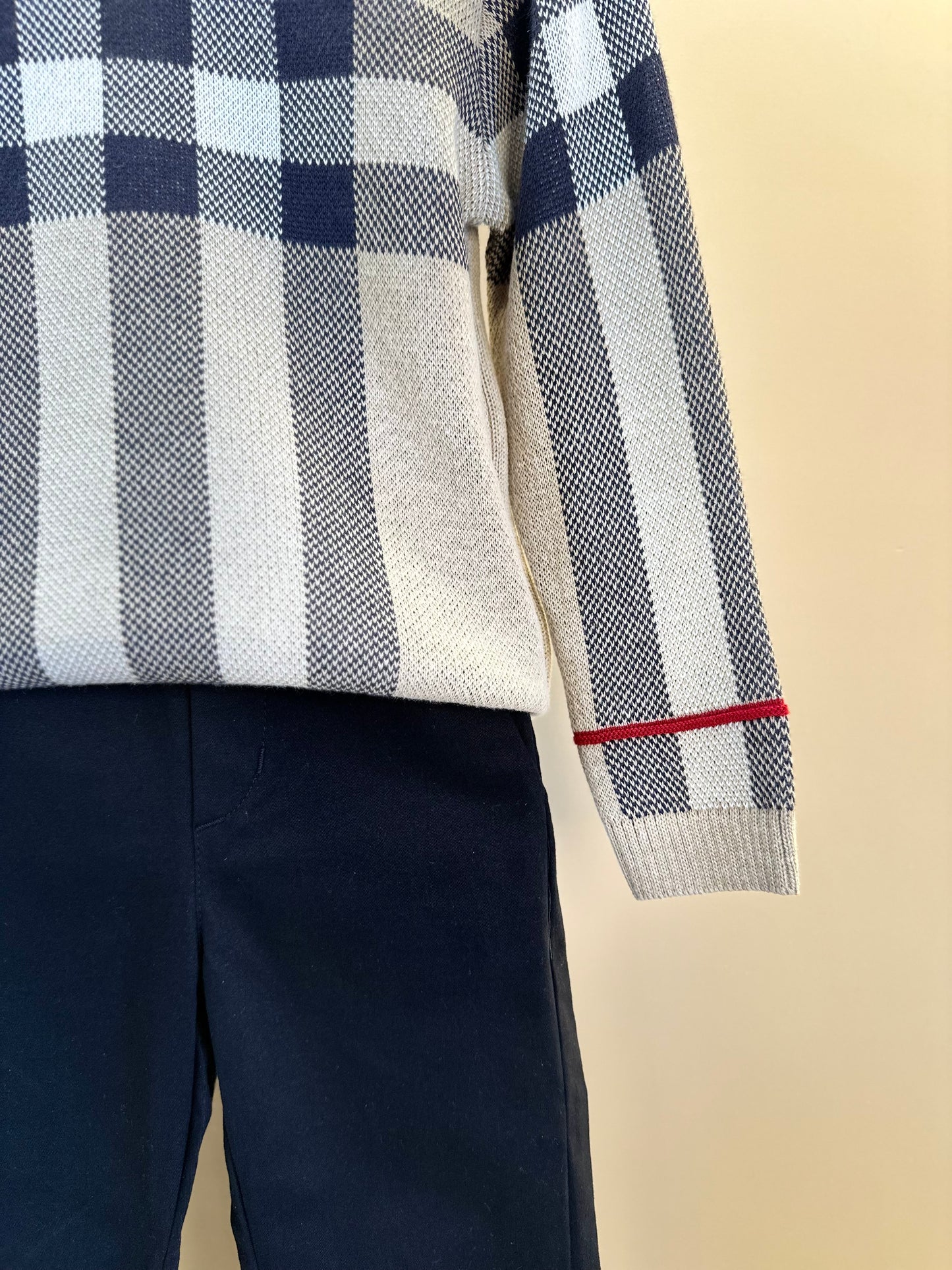 Conjunto Bebê  Blusa Tricot Clássico Jacquard E  Calça Social Sarja Peletizada Preta - Um Mais Um