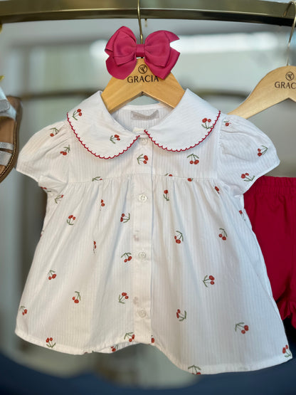 Conjunto Infantil Bata Cerejinha e Shorts Sarja Acetinada - Beabá
