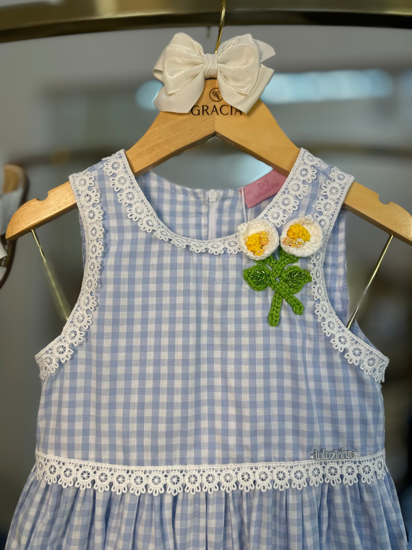 Vestido Infantil Clássico Flores de Crochê - Luluzinha