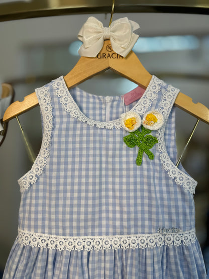 Vestido Infantil Clássico Flores de Crochê - Luluzinha