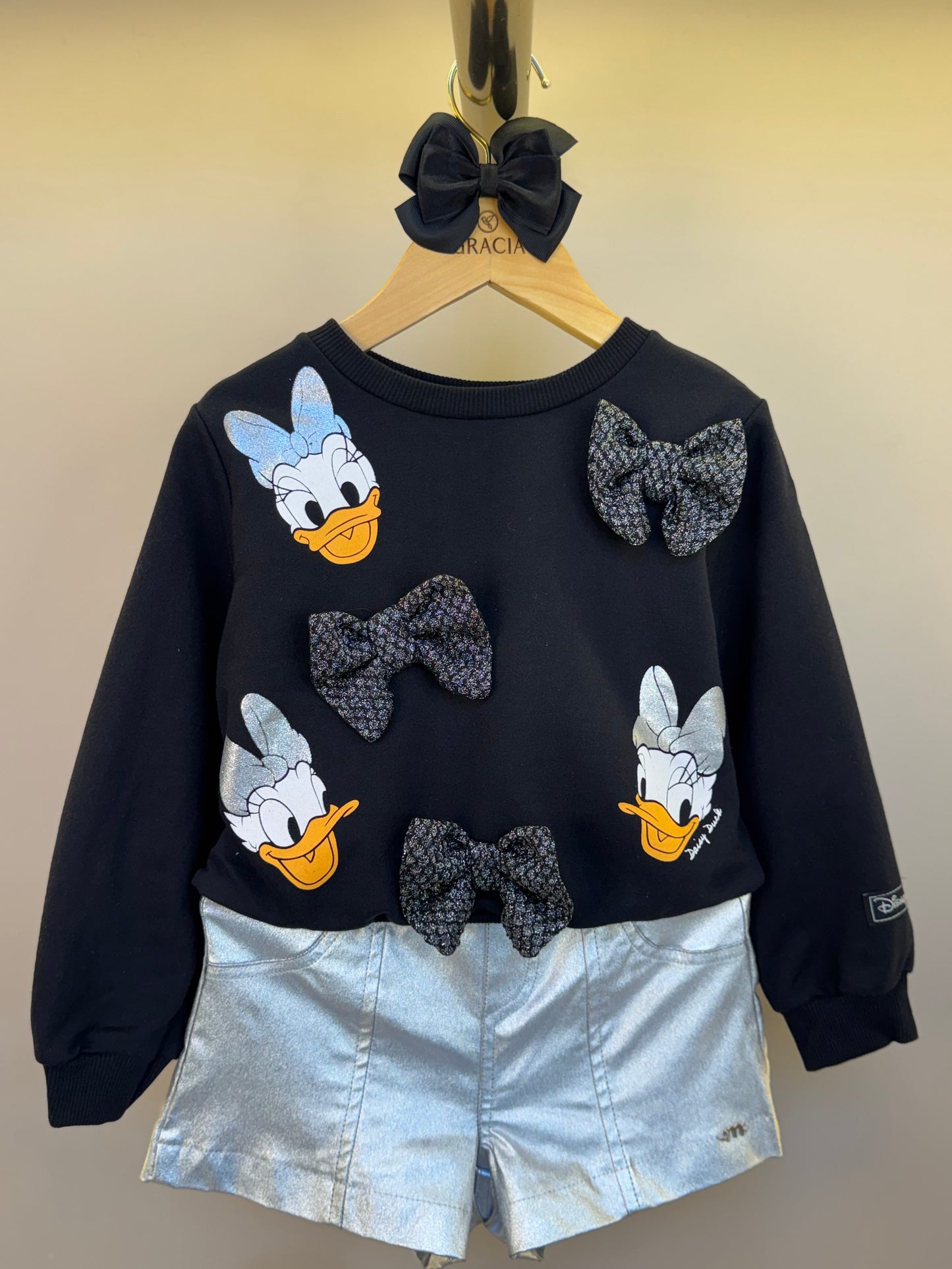 Conjunto Infantil Casaco Daisy Laços com Shorts Bengaline Metalizado - Momi