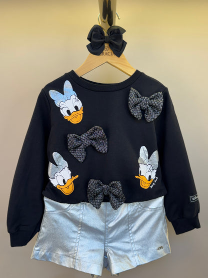 Conjunto Infantil Casaco Daisy Laços com Shorts Bengaline Metalizado - Momi