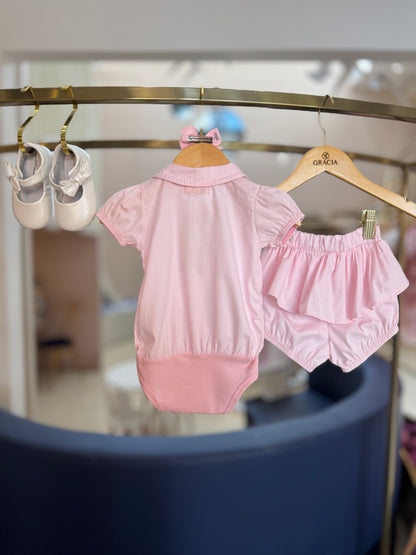 Conjunto Bebê Body e Shorts Algodão Aplicações Strass - Charpey