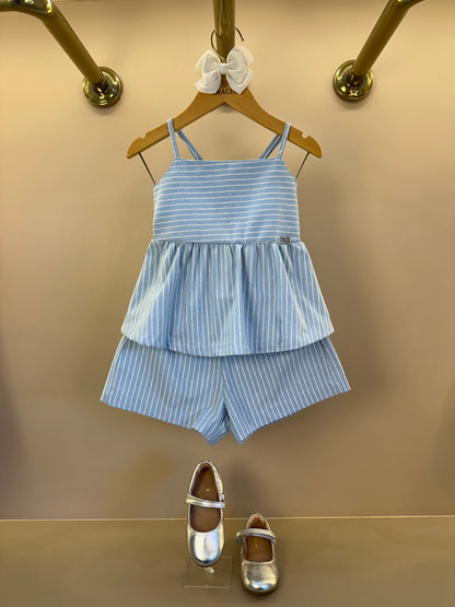 Conjunto Infantil Blusa Alças Com Regulador e Shorts Com Cós