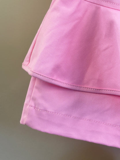 Conjunto Infantil Blusa Cropped Boneca Barbie Cristais e Shorts Sarja Babado Barbie Rosa - Pituchinhus