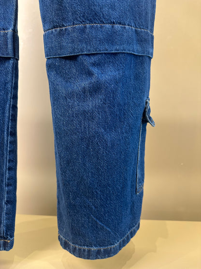 Calça Teen Jeans Wide Leg Cargo Azul - Authoria
