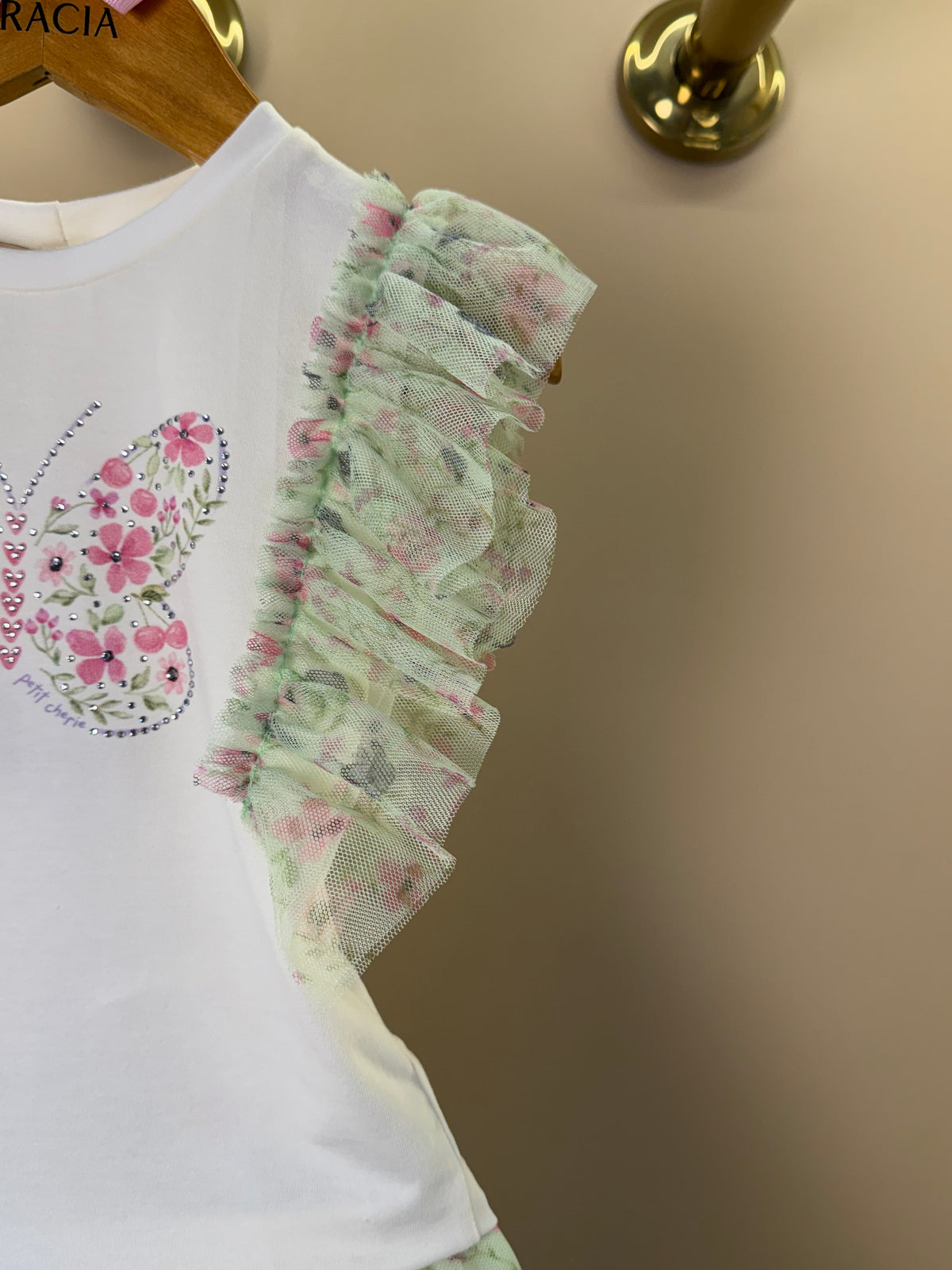 Conjunto Infantil Blusa Babados Tule e Saia Estampa Borboletinhas - Petit Cherie