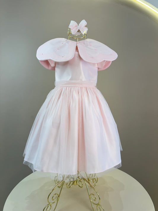 Vestido Infantil Festa Pelerine Bordada Rosa - Petit Cherie