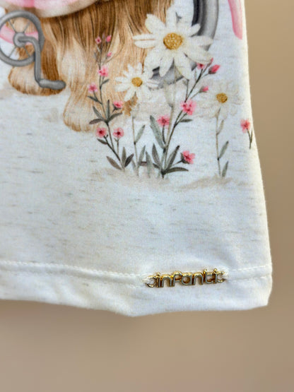 Blusa Infantil Malha Comfy Cachorrinha Cute Bege Claro - Infanti
