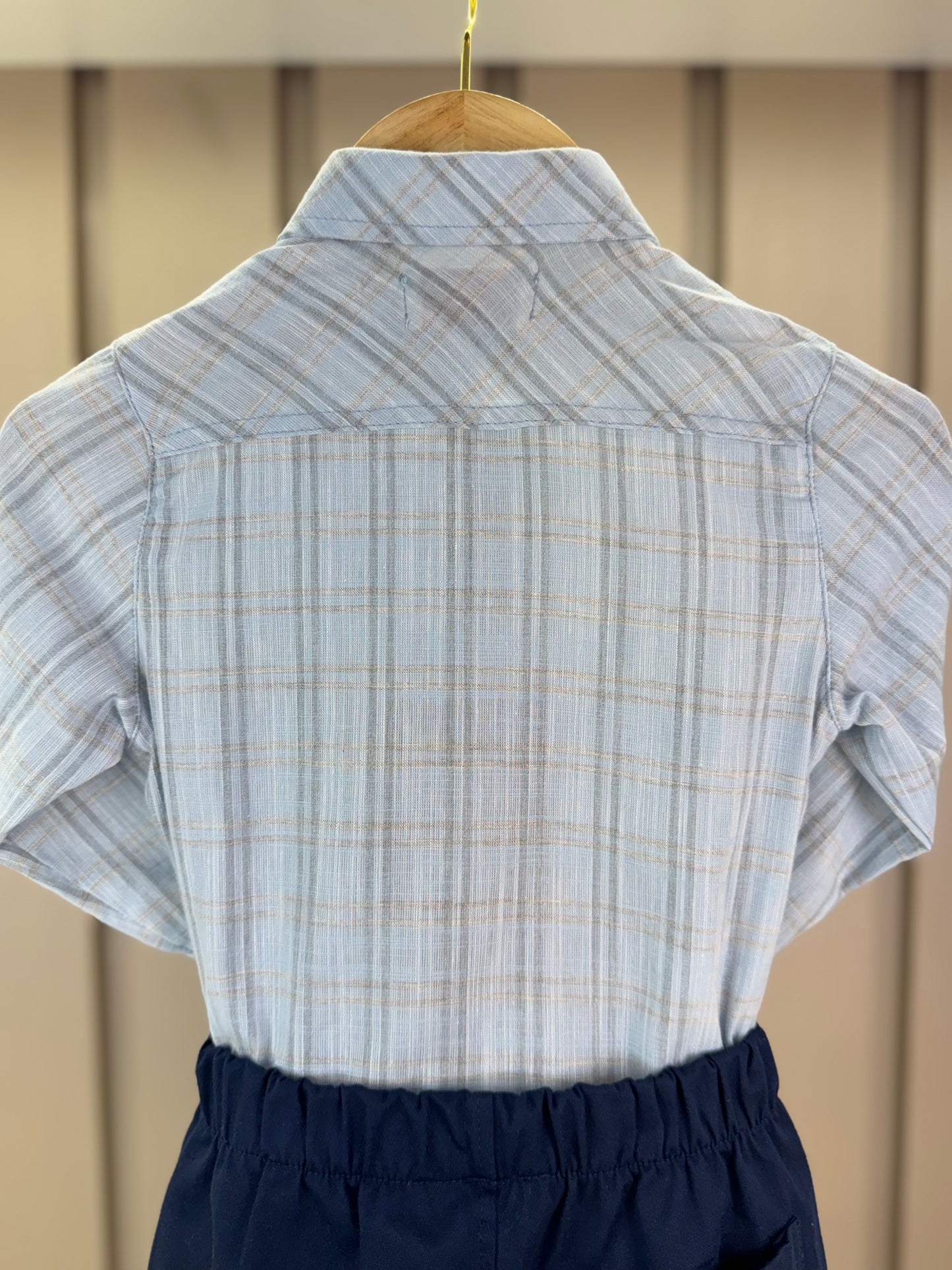 Conjunto Bebê Camisa-Body Algodão Xadrez ML Azul e Bermuda Social Marinho - Dame