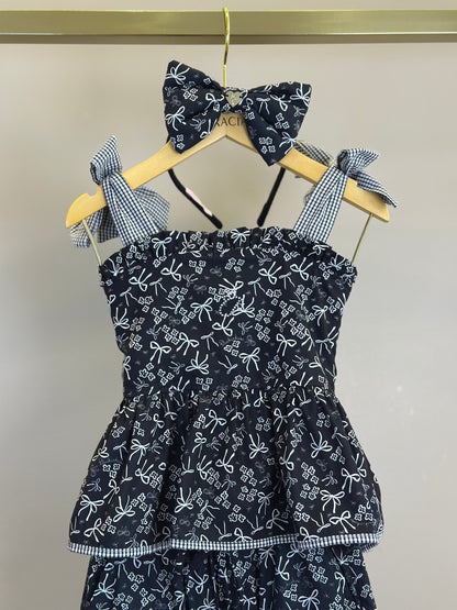 Conjunto Infantil Blusa Algodão Floral Babados e Calça Reta Floral e Laços - Pituchinhus