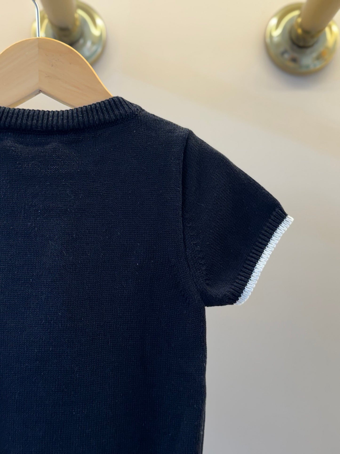 Blusa Infantil Tricot Maxi Laço Bordado Pérolas e Cristais Preta - Pituchinhus