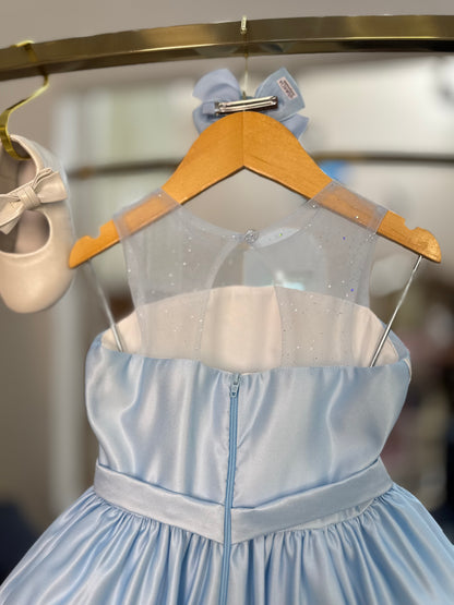 Vestido Infantil Festa Tule Azul Flores - Petit Cherie