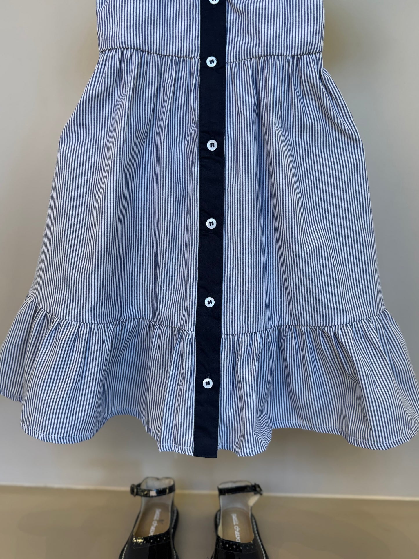 Vestido Infantil  Midi Tricoline Listrado Marinho - Um Mais Um