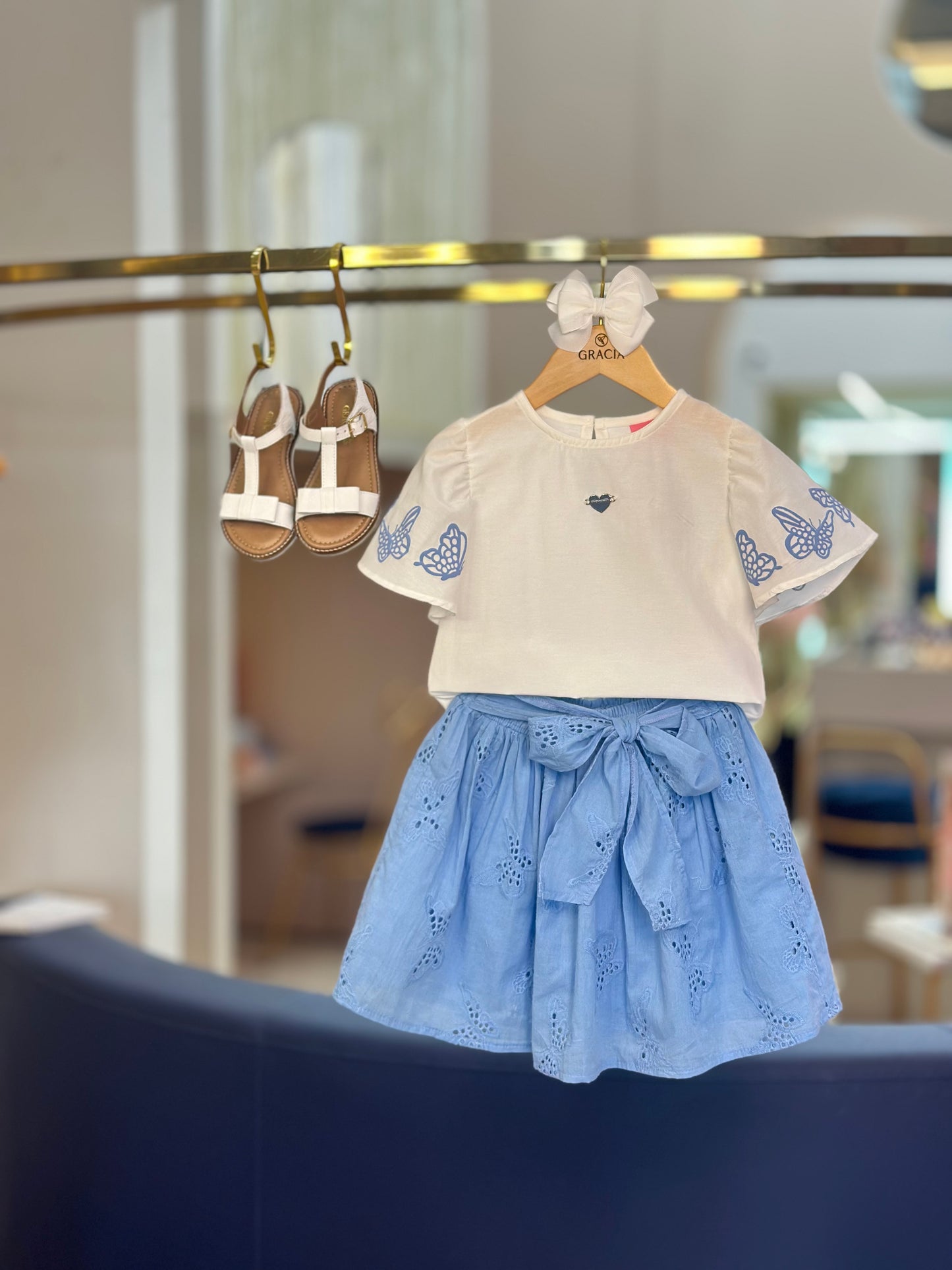 Conjunto Infantil Blusa e Saia-shorts Laise Azul - Momi