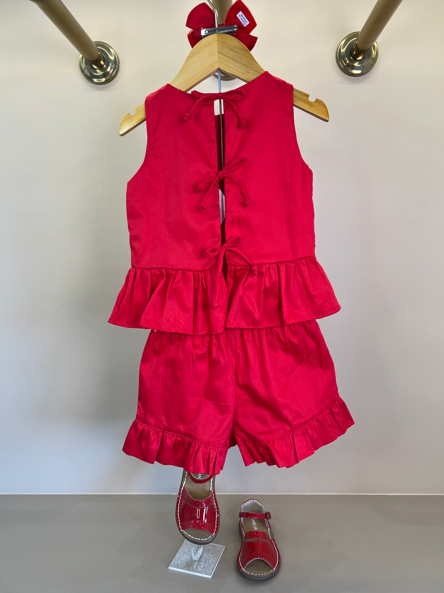 Conjunto Infantil Algodão Vermelho Blusa e Shorts Babados - Petit Cherie