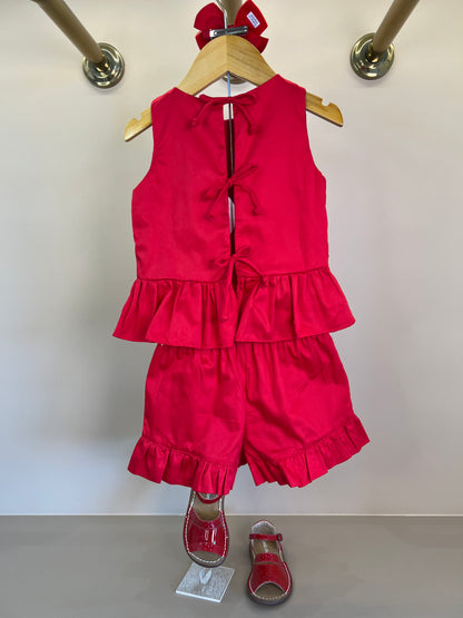 Conjunto Infantil Algodão Vermelho Blusa e Shorts Babados - Petit Cherie