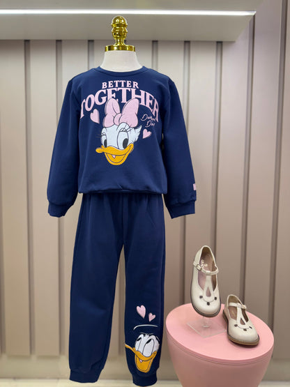 Conjunto Infantil Moletom Casaco Daisy e Calça Marinho - Momi