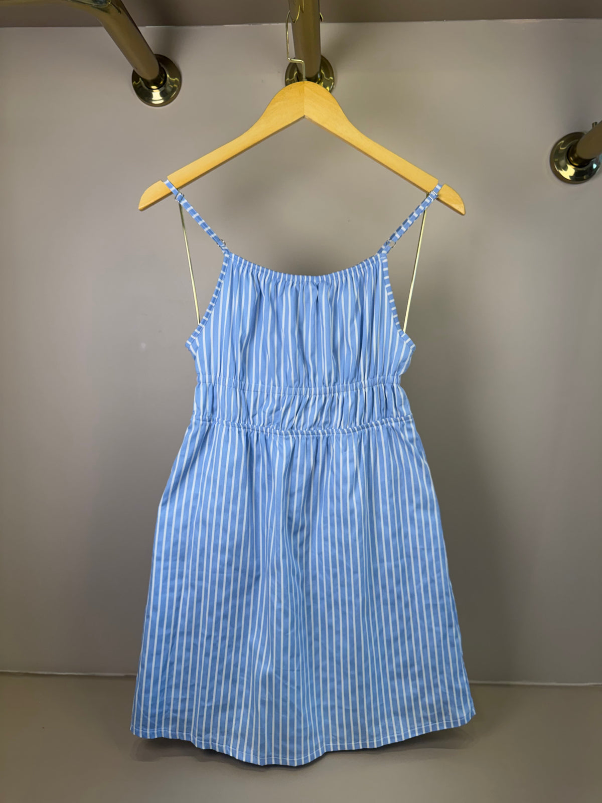 Vestido Teen Azul Listrado e Alças Finas - Vanilla Cream