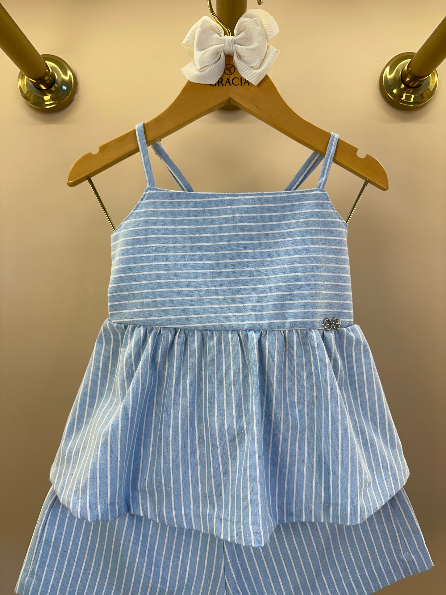 Conjunto Infantil Blusa Alças Com Regulador e Shorts Com Cós