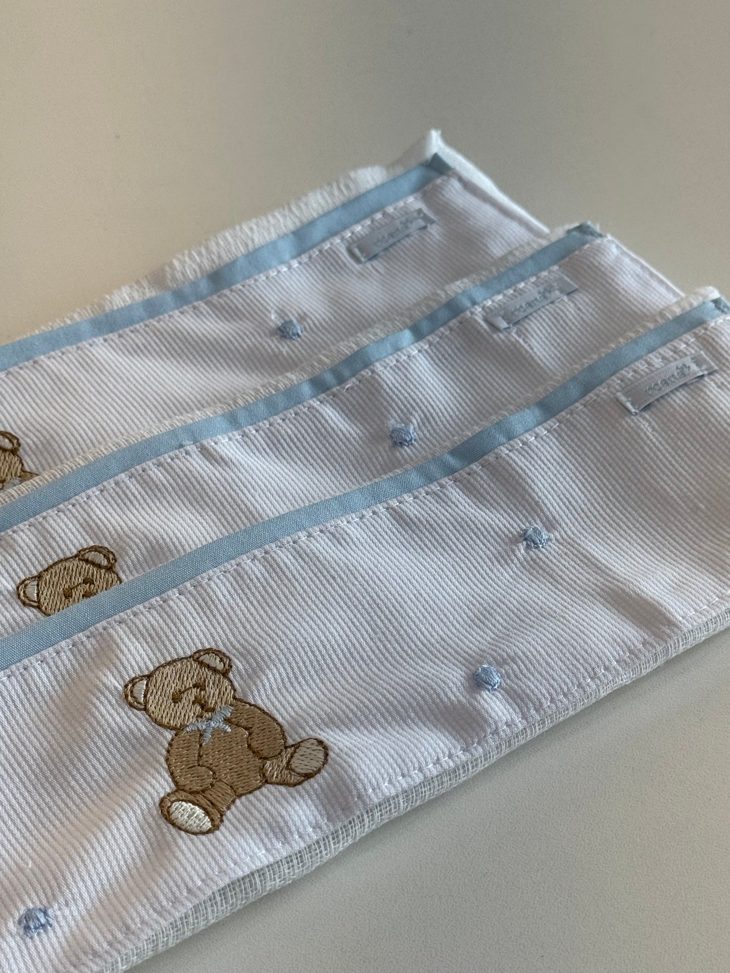 Kit 3 Fraldinhas Boca Bebê Luxo Bordadas Ursinho Azul - Roana