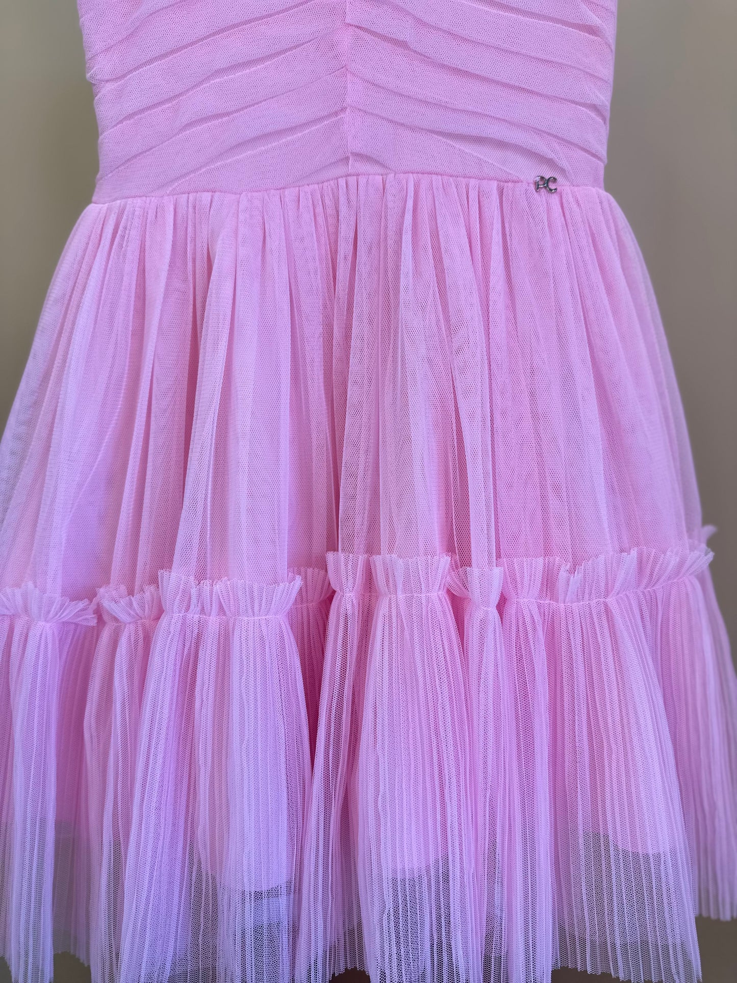Vestido Infantil Tule Tomas e Plissado Rosa - Petit Cherie