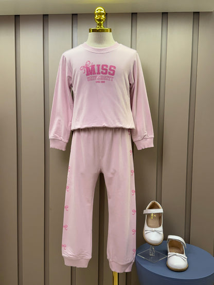 Conjunto Infantil Moletom S Felpa Blusa ML e Calça Miss University Rosa Claro - Beabá