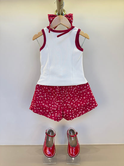 Conjunto Infantil Blusa Regata Laços Cristal e Shorts Mini Flores - Pituchinhus